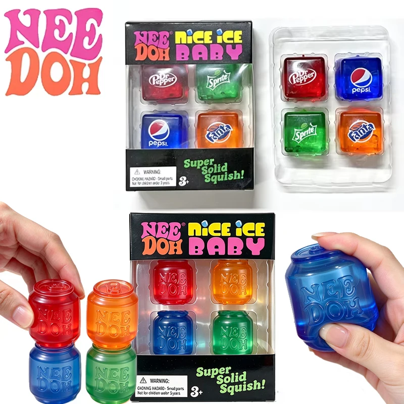 Needoh Nice Ice Mini 4 Pack Cola Drink Can Cube Slow Rebound Sensory Soothing Fidget Relief Anxiety Heal Relax for Adults Gift