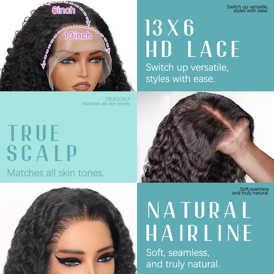 1B Burmese Curly Human Hair Wigs 40 Inches 200% Density 7x6 13x6 13x4 HD Transparent Lace Frontal Wig Black Natural Color For Women Brazilian Hair Pre Plucked Halloween Wig view 7