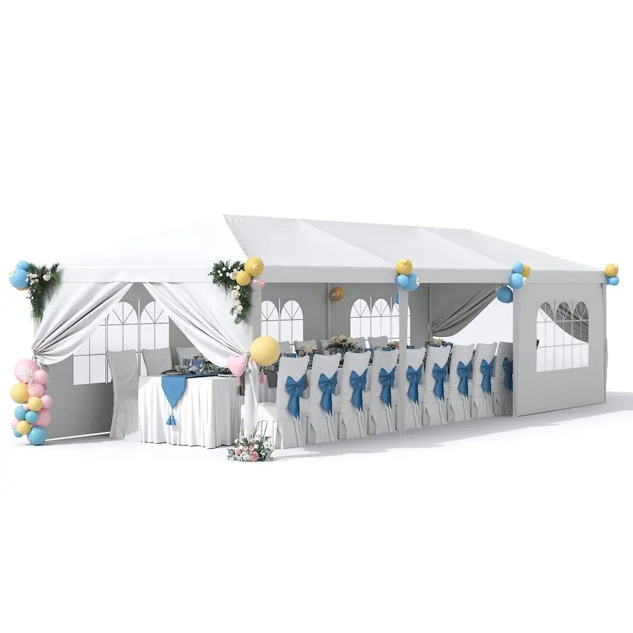 

10x30 Outdoor Canopy Tent, Patio Gazebo, for Party Wedding BBQ Events with 8 Side Removable Walls, Waterproof Canopies, White