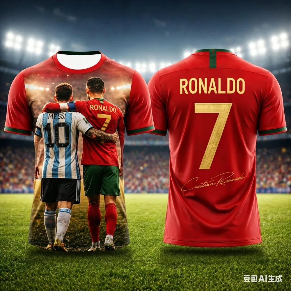 2026 New Ronaldo Football Jersey 3D Sports Moisture-Wicking Breathable Children's T-shirt Outdoor Fan Club Training Suit
