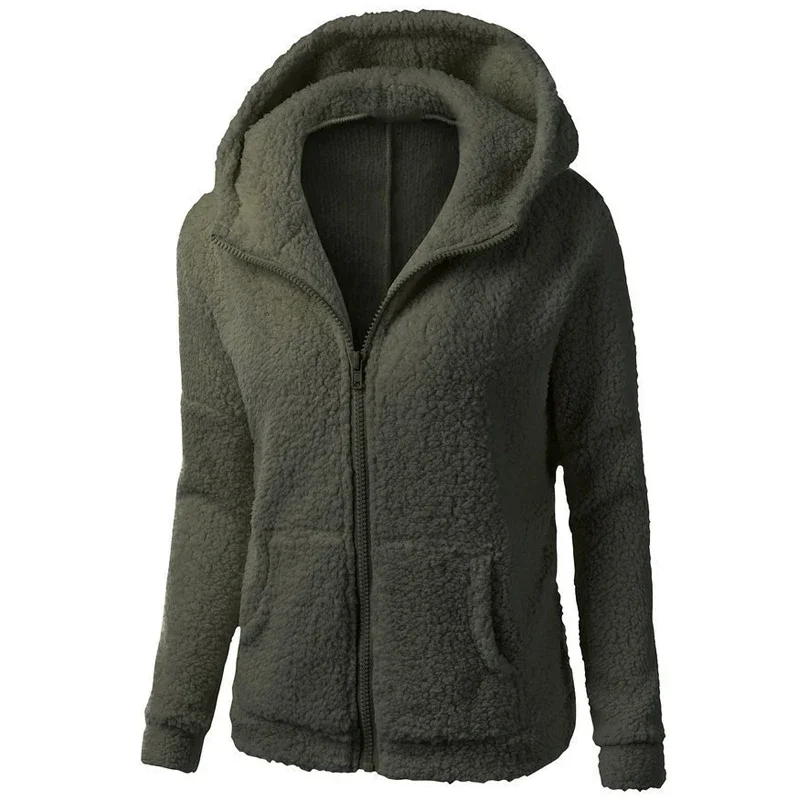 Spring Autumn Hoodie Jacket for Women Warm Hooded Casual Female Hoodies Sweatershirt Zipper Solid Color Soft Fleece Women Coat
