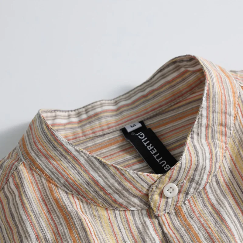 Autumn Shirt Men Japanese Korean Streetwear Cityboy Loose Casual Oversize Long Sleeve Stripe Shirts Blouses