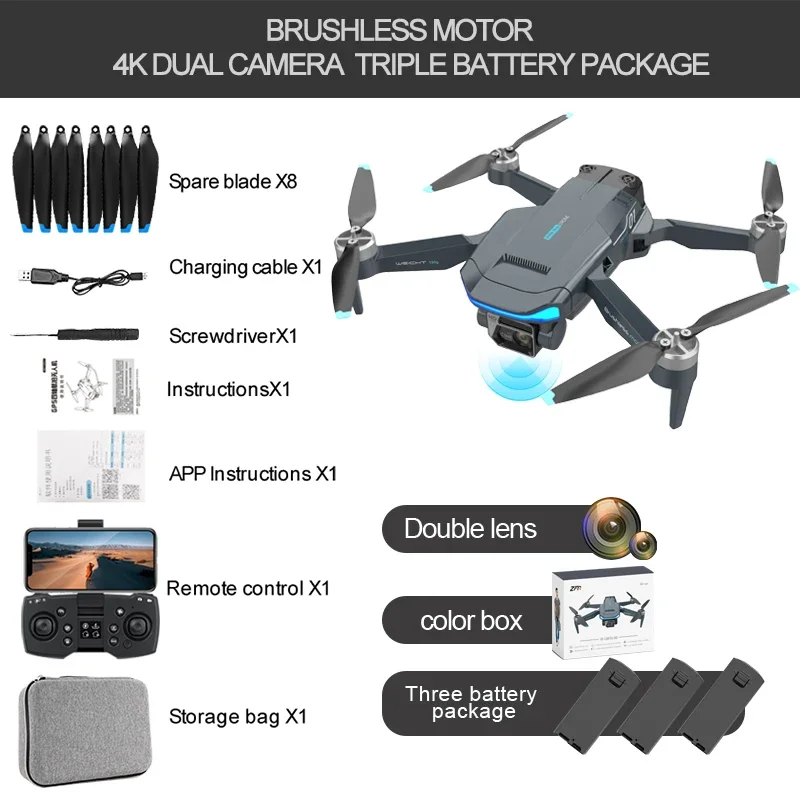 F194 Drone GPS Positioning 4K Ultra Wide Angle Multi Battery Range Brushless Optical Flow Obstacle Avoidance Dual Camera