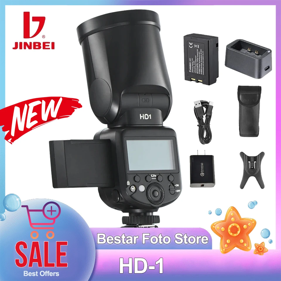 JINBEI HD-1 HSS TTL Round Speedlite Built-in 2.4G Wireless System 3W LED Modeling Lamp Universal Hot Shoe Flash  for Fuji Nikon