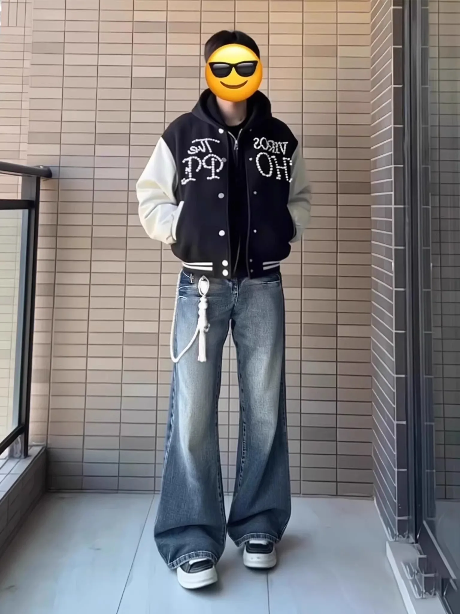 

Blue Wide Leg Men's Jeans Spring Waed Bent Knife Straight American High Street Workwear Micro Flared Pants Youth Faion