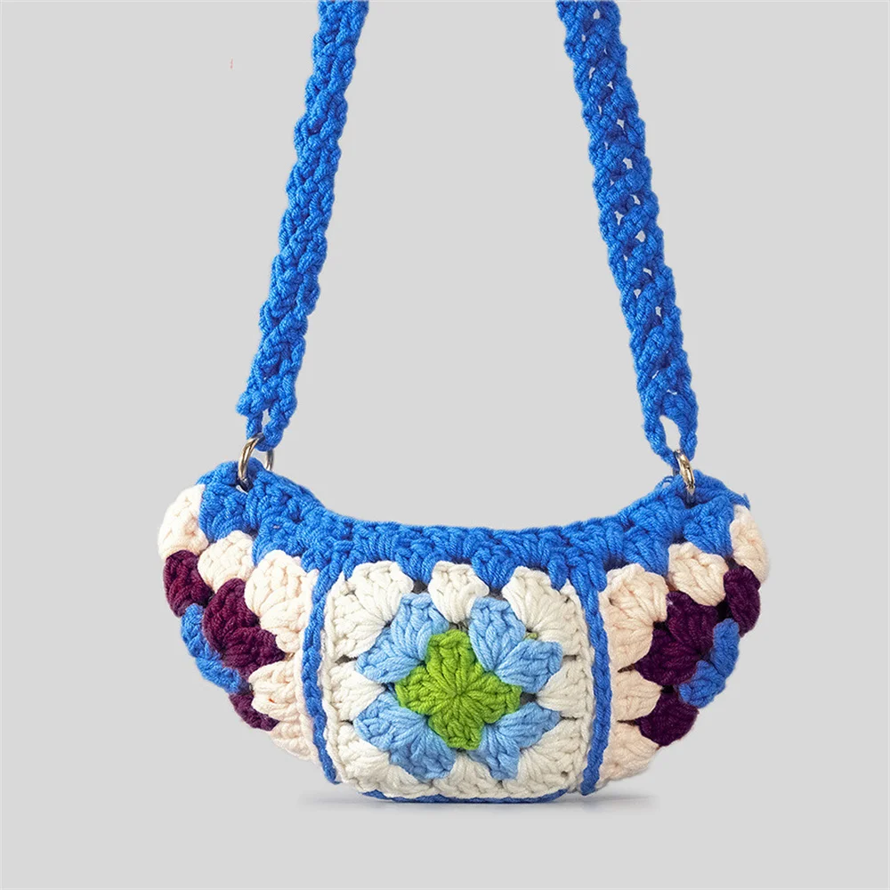 Woven Mobile Phone Bag Ethnic Personalized One-Shoulder Cross-Body Bag Knitted Messenger Bag Telehone Purse Retro Stitching