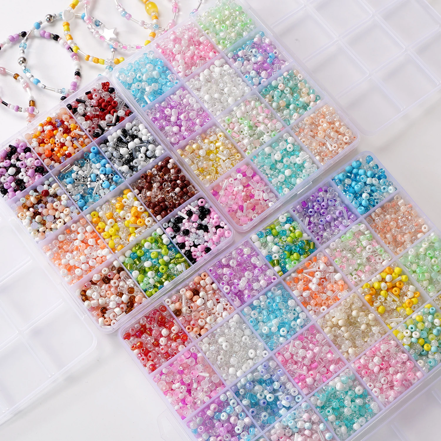 12/24 Grids Mixed Color Glass Rice Beads Set Loose Beads for Handmade DIY Bracelet Necklace Beaded Material Jewelry Accessories