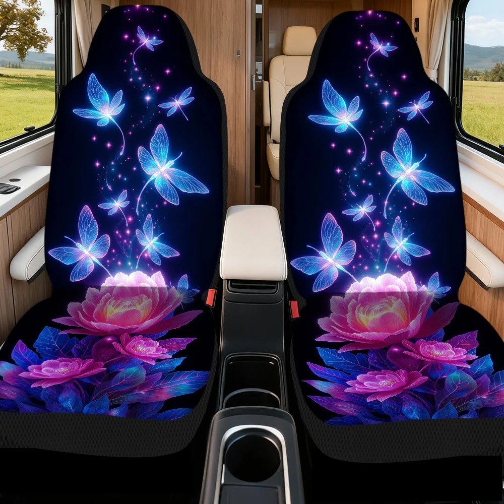 2pcs, Unique Mystical Dragonfly Night Pattern Car Seat Covers, Soft And All Season Use, Compatible With Cars, SUVs, And Trucks,