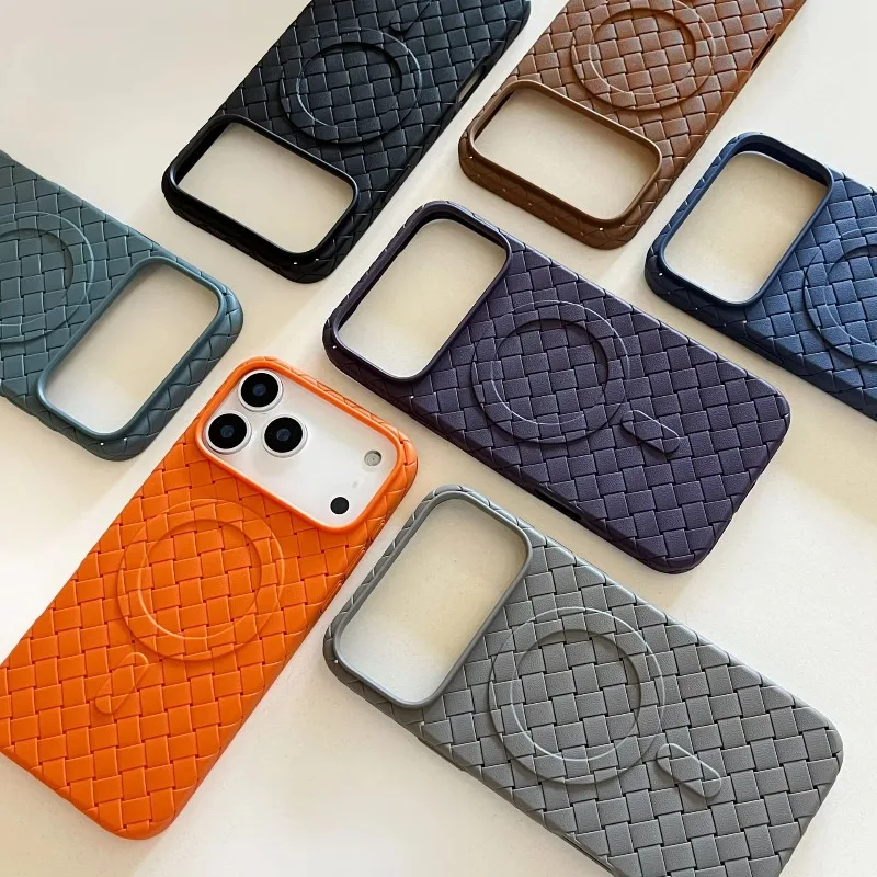 Fundas magnéticas suaves disipadoras de calor con textura tejida de TPU para IPhone 17 Pro Max 16 15 14 13 12 para cubierta trasera anticaída Magsafe