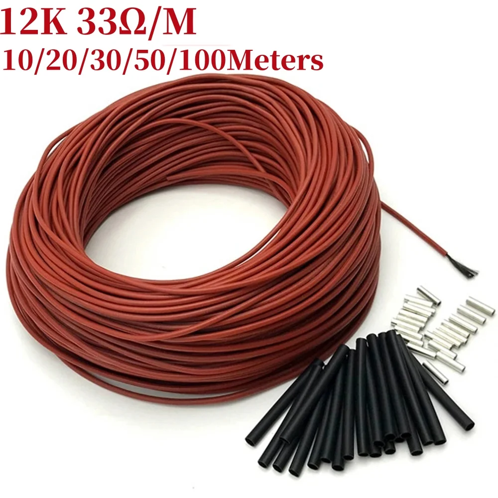 10 إلى 100 متر 12K الطابق كابل التدفئة الدافئة 33 أوم/م الأشعة تحت الحمراء فيلم التدفئة الأرضية 220 فولت ألياف الكربون أسلاك التدفئة لفائف