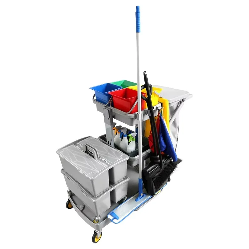Plastic Housekeeping Service Trolley Cart Universal Cleaning Set