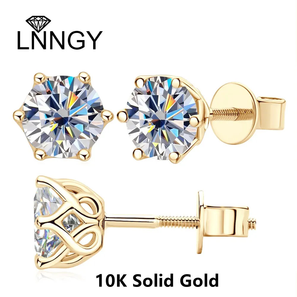 

LNNGY 10K Solid Gold Stud Earring 5mm 6.5mm Round Cut Moissanite Earrings For Women Screw Back Earring Piercing Jewelry Gift