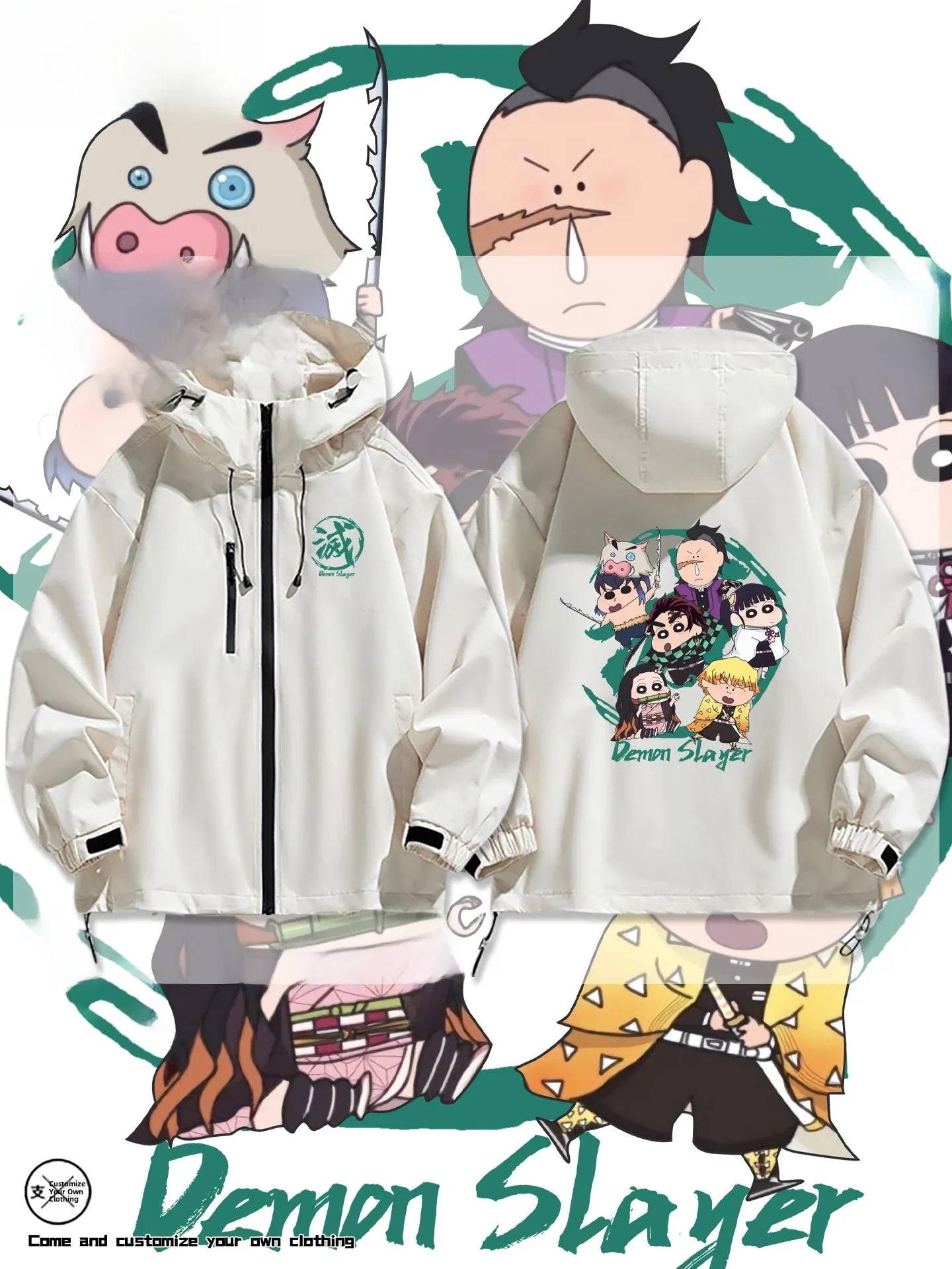 

Мужской Ghost Slayer T Jaet, повседневное ветрозащитное пальто из полиэфирной ткани, весна-осень, открытый кардиган, пальто с капюшоном на молнии