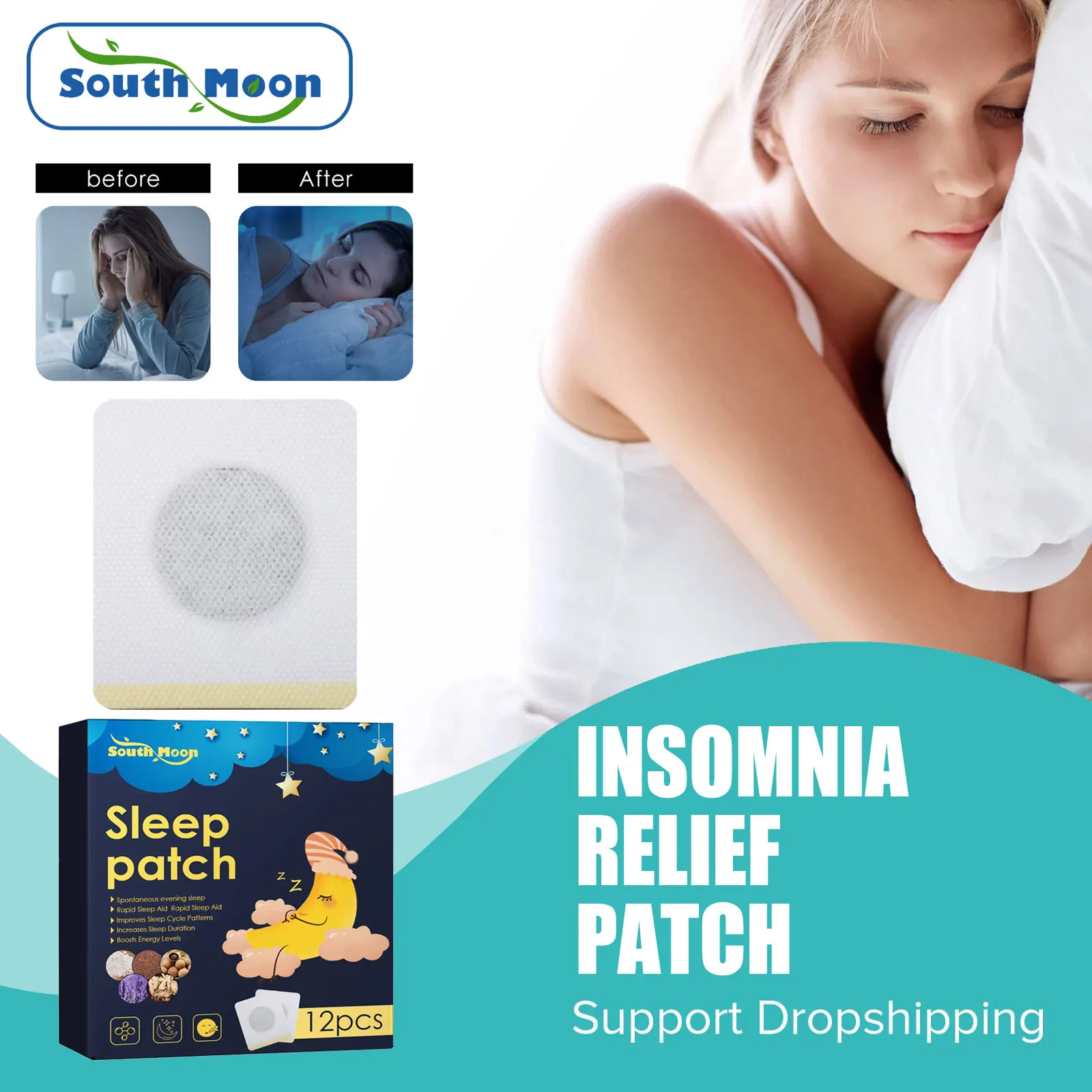 South Moon Sleep Sticker Fast Asleep Relief Headache Dizziness Relax Nerve Anxiety Stress Boosts Energy Improve Insomnia Plaster