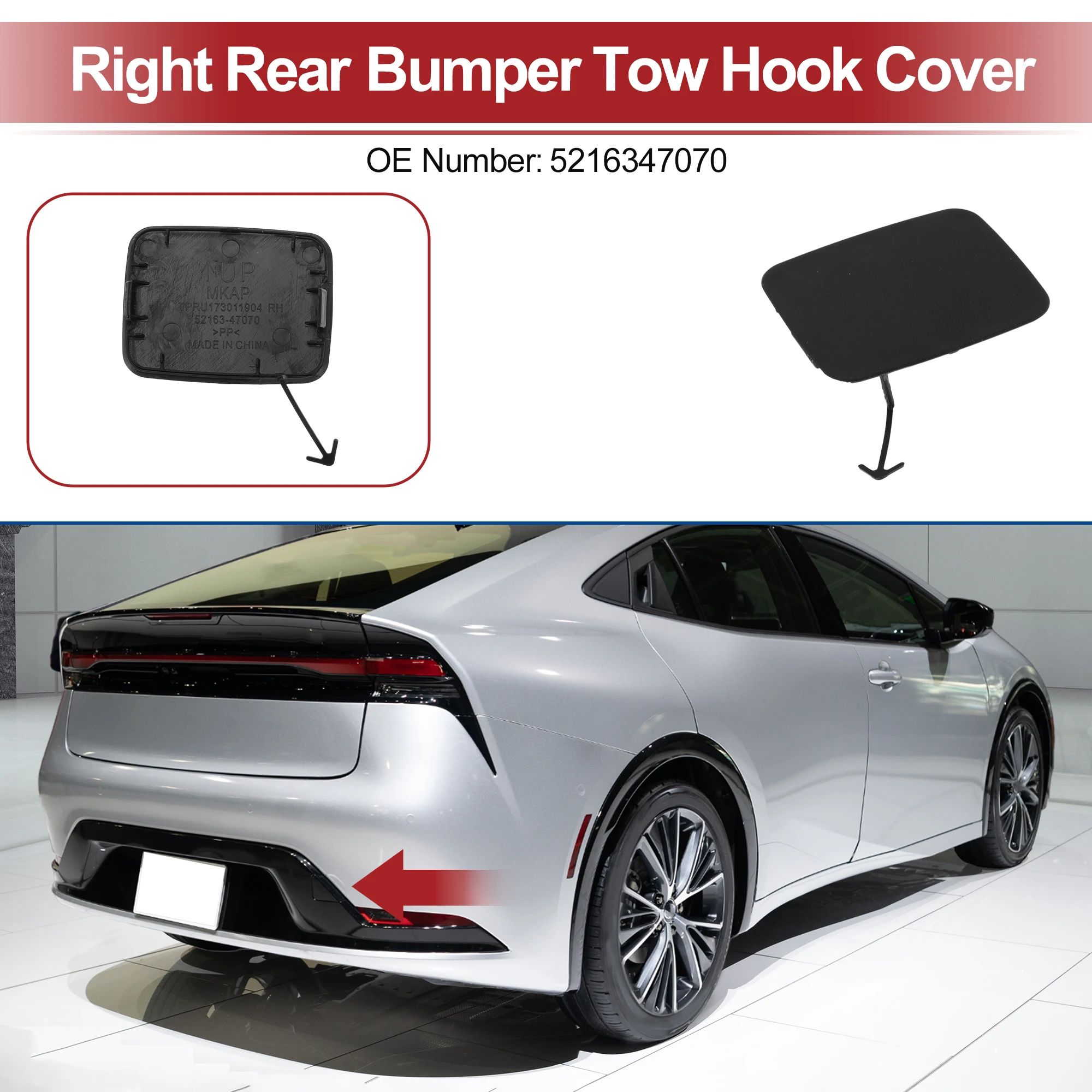 UXCELL Right Rear Car Tow Hook Cover Cap for Toyota Prius Prime 2017-2021 No.5216447060