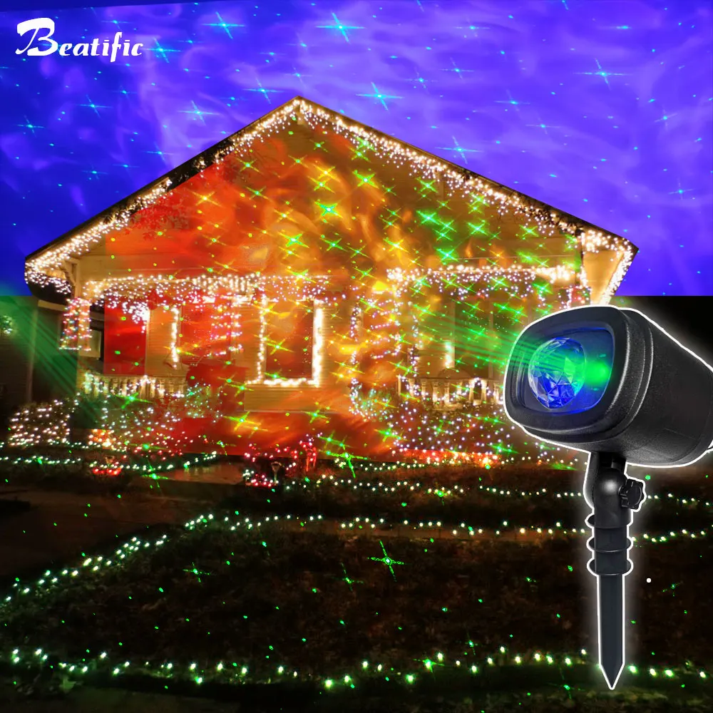 Outdoor Laser Projector LED Christmas Lights for Garden Lawn Yard Decoration Dynamic Single Blue Laser Dots New Year Eve' Light