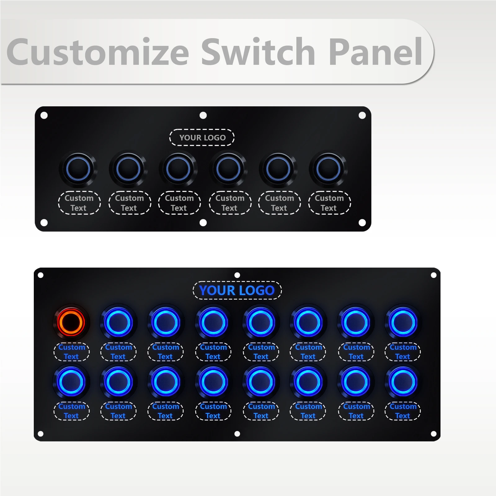 6/8/10/12/16 Gang Marine Switch Panel with Blue LED Waterproof Dashboard Control Panel Customize Text Logo for Car RV Boat Yacht