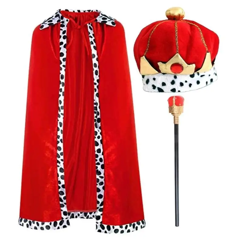 39BB dzieci Halloween król książę Cosplays ubioru dzieciak król peleryna szata czerwony płaszcz korona kostium dzieciak