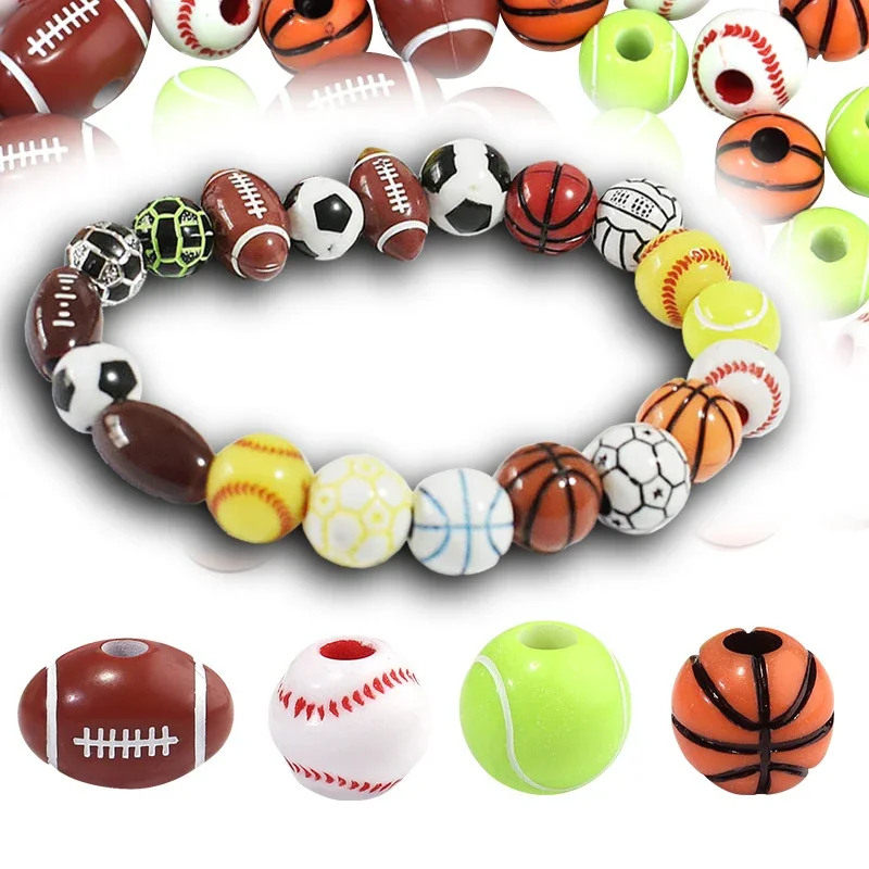 Children Beading Kids Basketball Loose Beads Set Bracelets Baseball Football Tennis Jewelry Accessories DIY Toys for Girls Boys