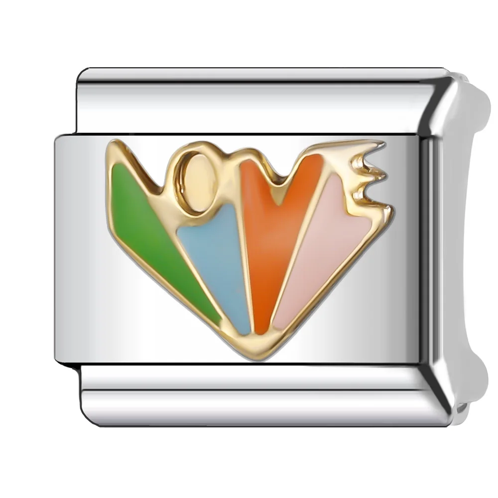 Trusta 2024 Cute Rainbow Heart Star Love Charm Italian Links 9mm Bracelet Stainless Steel For Women DIY Jewelry Wholesale N013