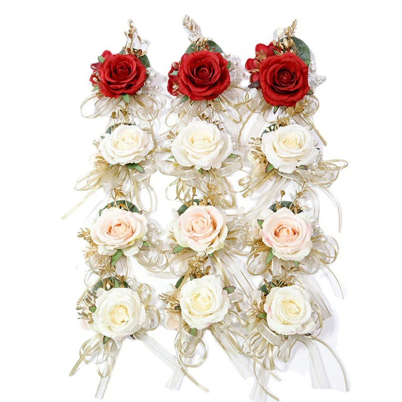 Boutonniere and Wrist Corsage Western style Sen style guest banquet party corsage wrist flower wedding supplies Rose pink color