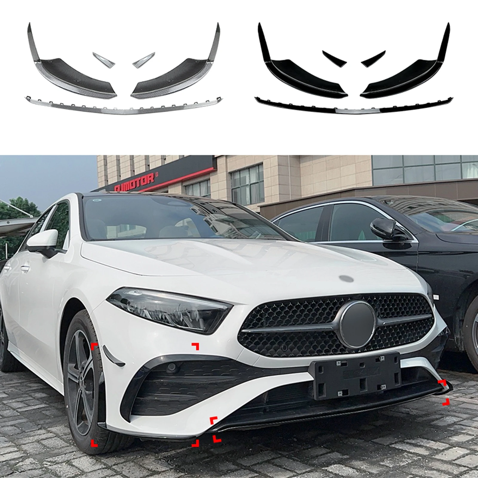 

Front Bumper Spoiler Lip+Side Air Vent Splitter Corner Cover Body Kit For Mercedes Benz A Class W177 A180 A200 A35 AMG 2023-2024