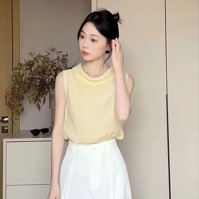

Women Clothing Summer Fashion Casual Solid Color O-neck Chiffon Women Shirts All-match Simplicity Elegant Sleeveless Tank Top