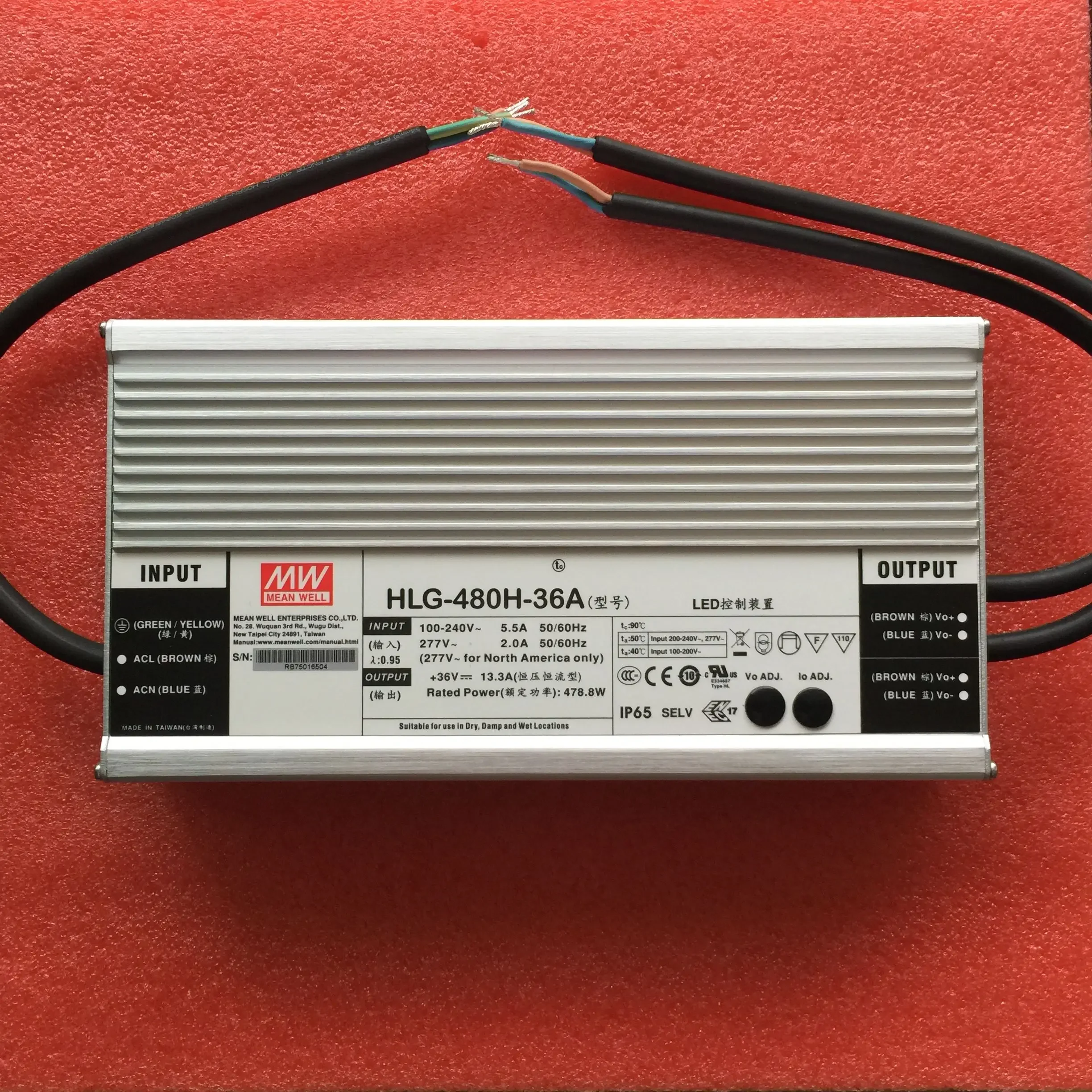 Taiwan Mingwei Waterproof Power Supply HLG-480H-36A Output Adjustable 18V To 36V Range 13.3A 480W