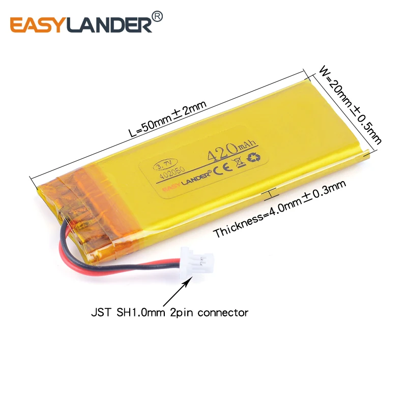402050 452050 3.7V 420MAh Li Polymer Pin Li-ion Cho MP3 MP4 Đầu Ghi Hình GPS BAT00003 WW452050PL_C Bluetooth Earph