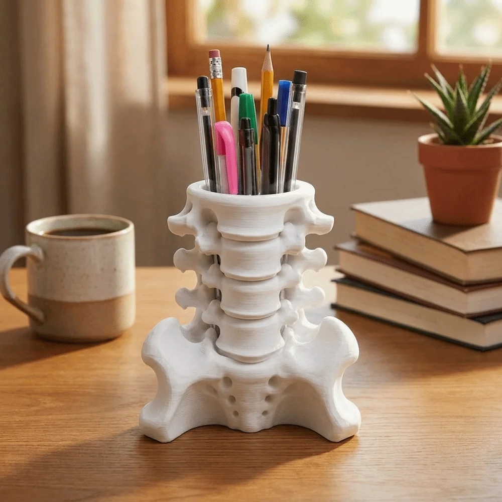 3D Printed Human Spine Pen Holder Sturdy Base Creative Pencil Organizer Spine Shaped Plastic Skeleton Stationery Pot Desk Decor