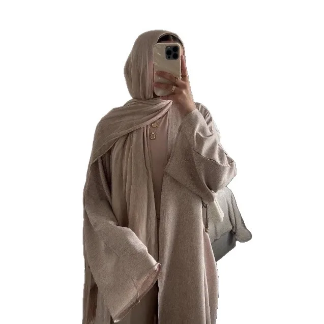 

2026 Muslim Middle East Arab Dubai Solid Color New Fashion Women's Robe Dress Cardigan Women's Outerwear