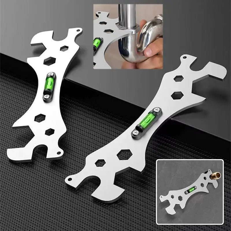Multifunctional Stainless Steel Bathroom Wrench Tool Shower Installation Hexagonal Level Faucet Angle Ruler Distance Measuring