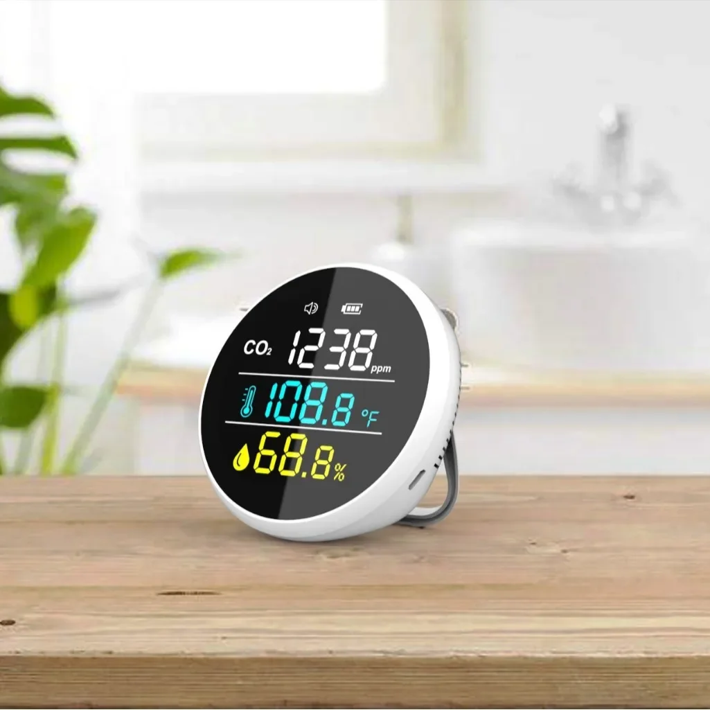 

Carbon Dioxide Detector Temperature And Humidity Meter Air Quality Detector Three-color Interface Display Tool