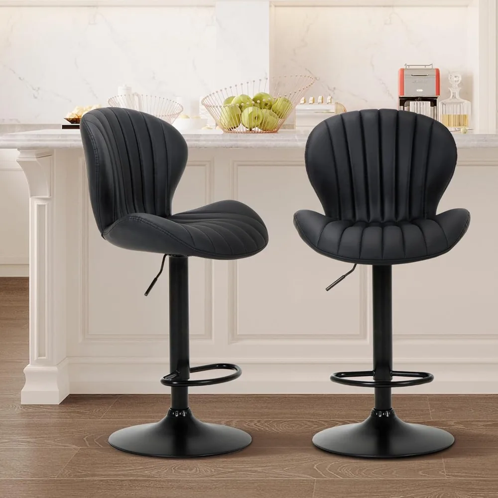 

Bar Stools Set of 2, Modern Swivel Bar Chairs, Adjustable Faux Leather Upholstered Barstools Counter Height with High Backrest