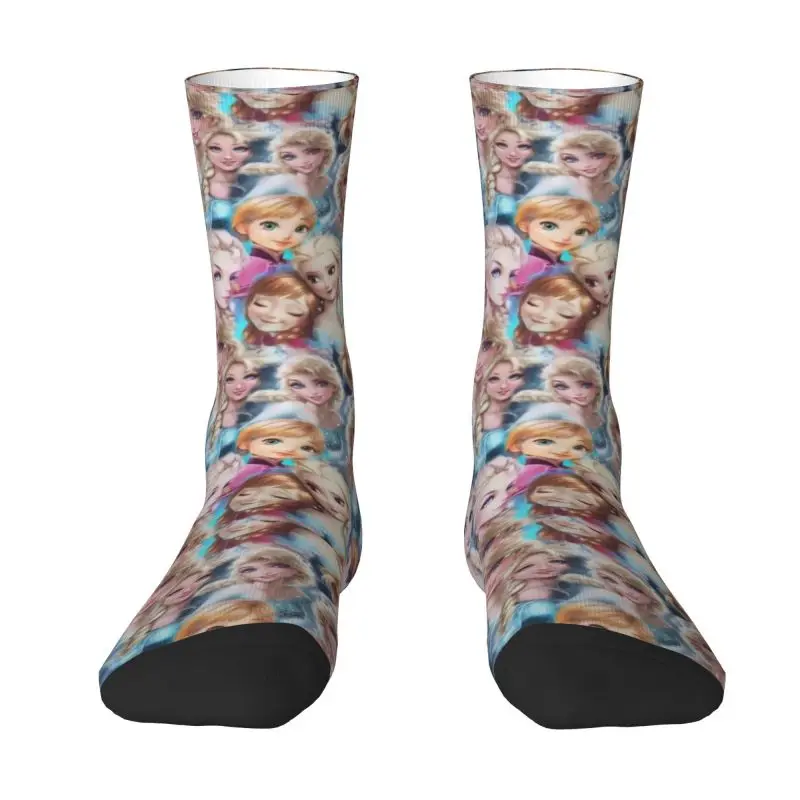 Custom Frozen Mens Crew Socks Unisex Cute 3D Print Elsa Anna Pattern Dress Socks