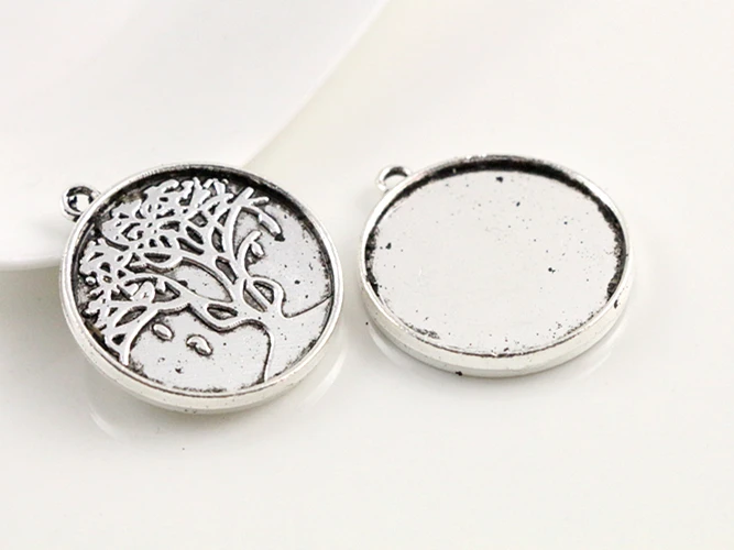 10pcs 20mm Inner Size Antique Silver Plated And Bronze Tree Style Cabochon Base Setting Charms Pendant