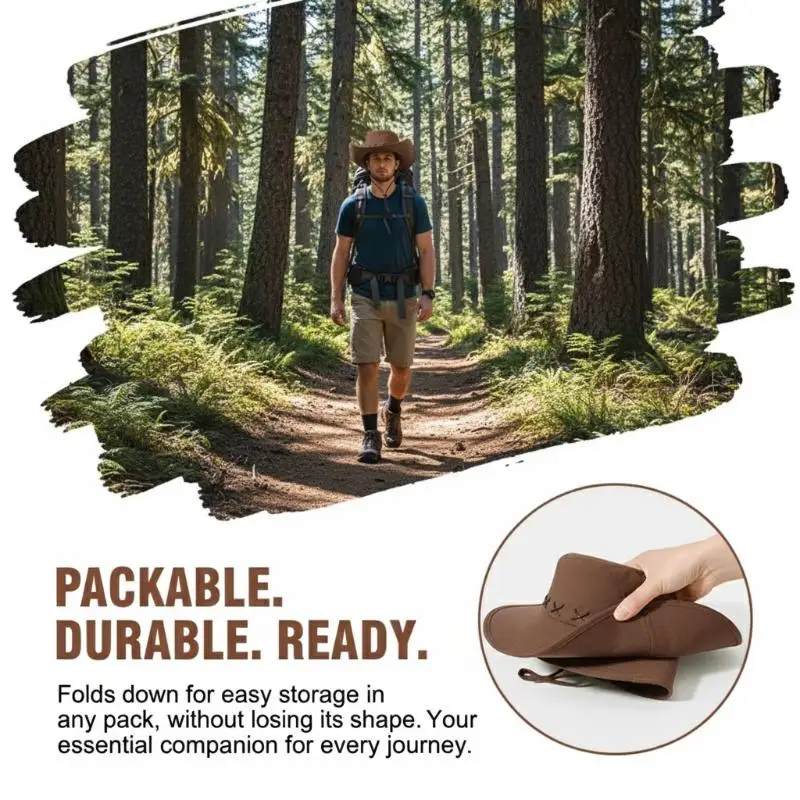 Mens Womens Cowboy Hat Western Breathable Wide Brim Solid Color Adjustable Outdoor Sun Protection Hat