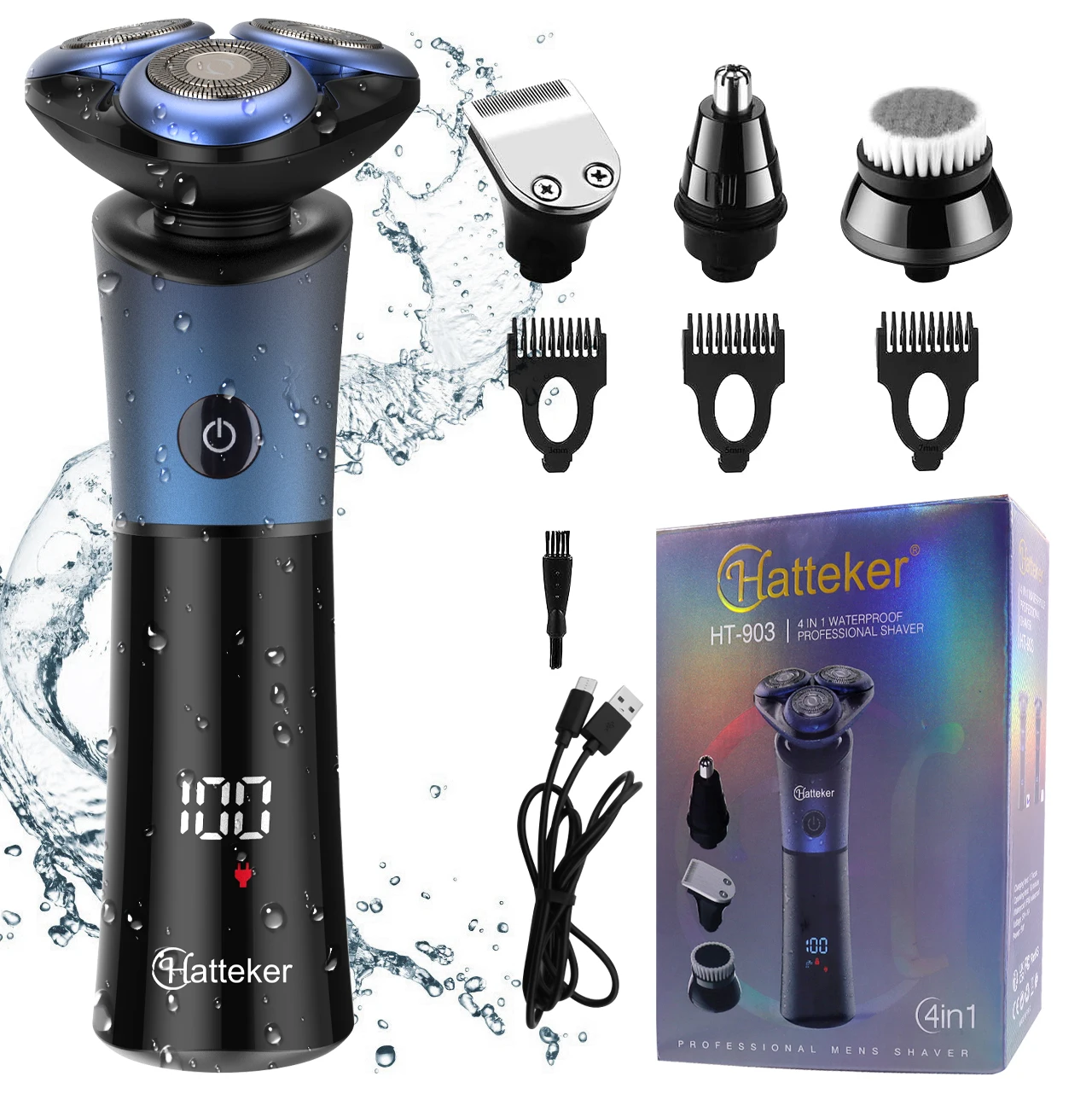 Hatteker Electric Shaver Men 3-Blade Portable Professional Home Use Shaving Razor with Ergonomic Handle Ultra-Smooth Performance