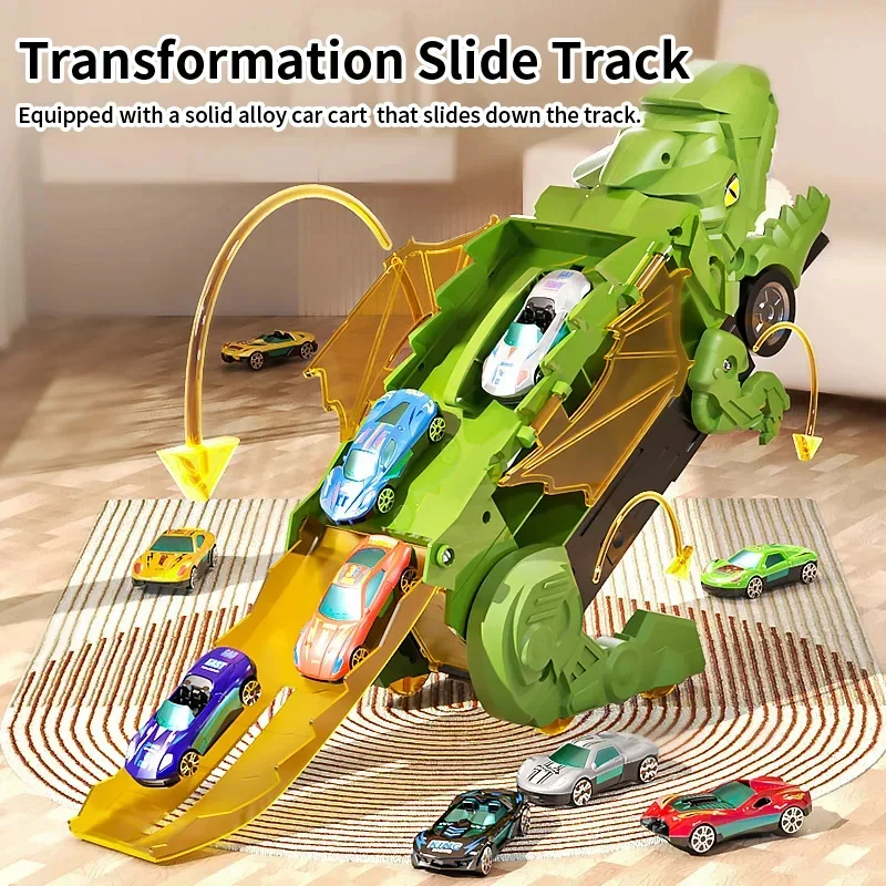 New Children's Dinosaur Track Toy Car Competitive Game Roll To Eat Car Vehicle Racing Track With Mini Car Kid Gift Toy