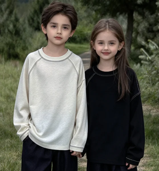 T-shirt 2026 Spring and Autumn New Children's Clothing Korean Style Boys and Girls Simple Foreign Style Bright Line Bottom Shirt