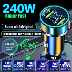 240W Car Charger Super Fast Charging 2 USB Port 12V Charge Adapter for iPhone 14 Plus 13 Pro Max Samsung Mi Oneplus OPPO Huawei