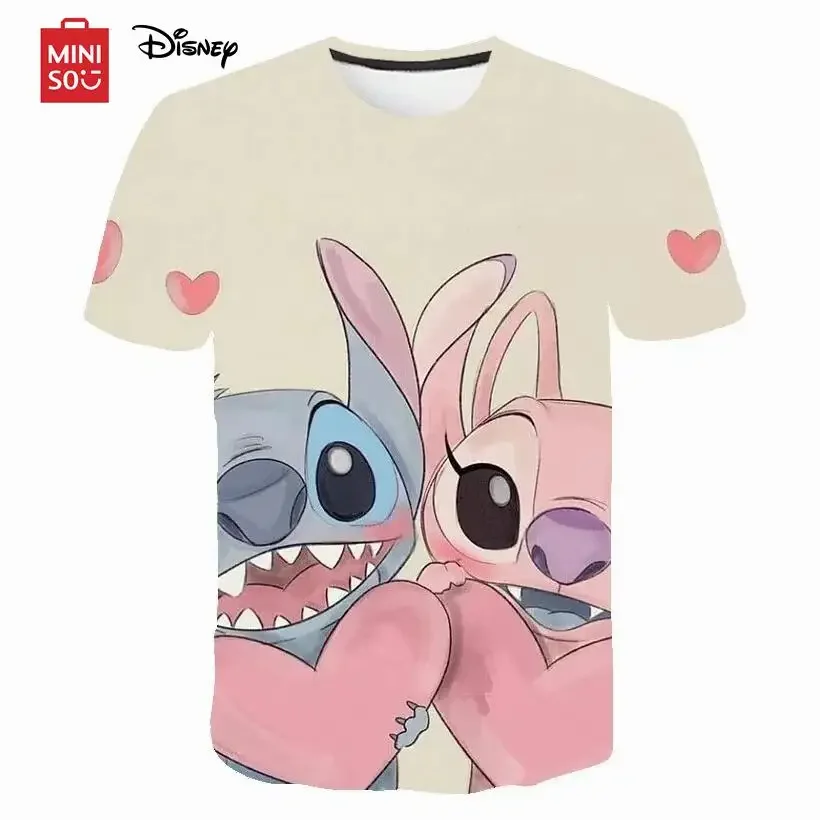 2024 Summer Disney Stitch 3d Print T Shirts Boys Girls Cartoon T-shirts  Children Short Sleeves Stich Clothes Tees Tops