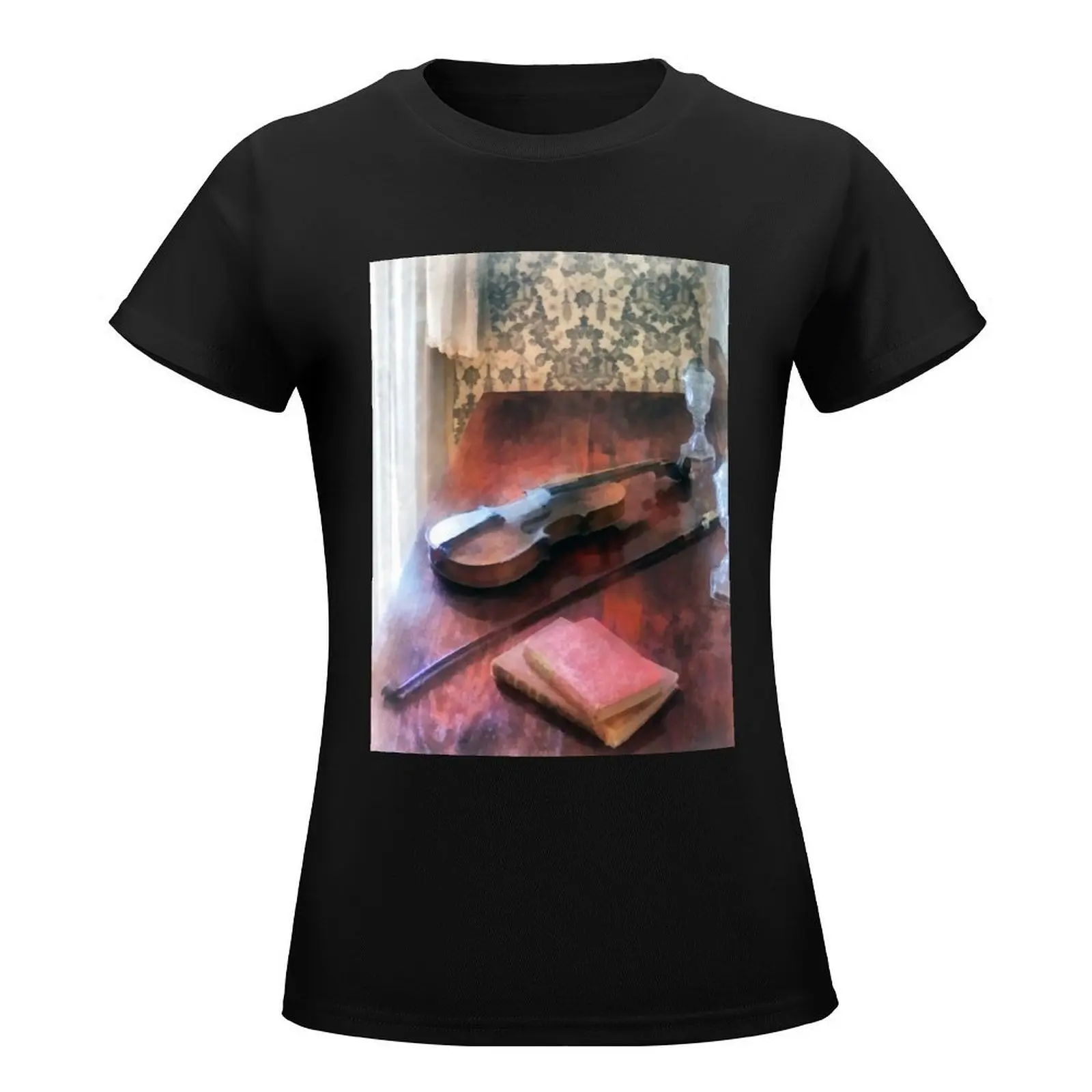 Violin on Credenza T-Shirt anime clothes hippie clothes funny t-shirts for Women graphic tees