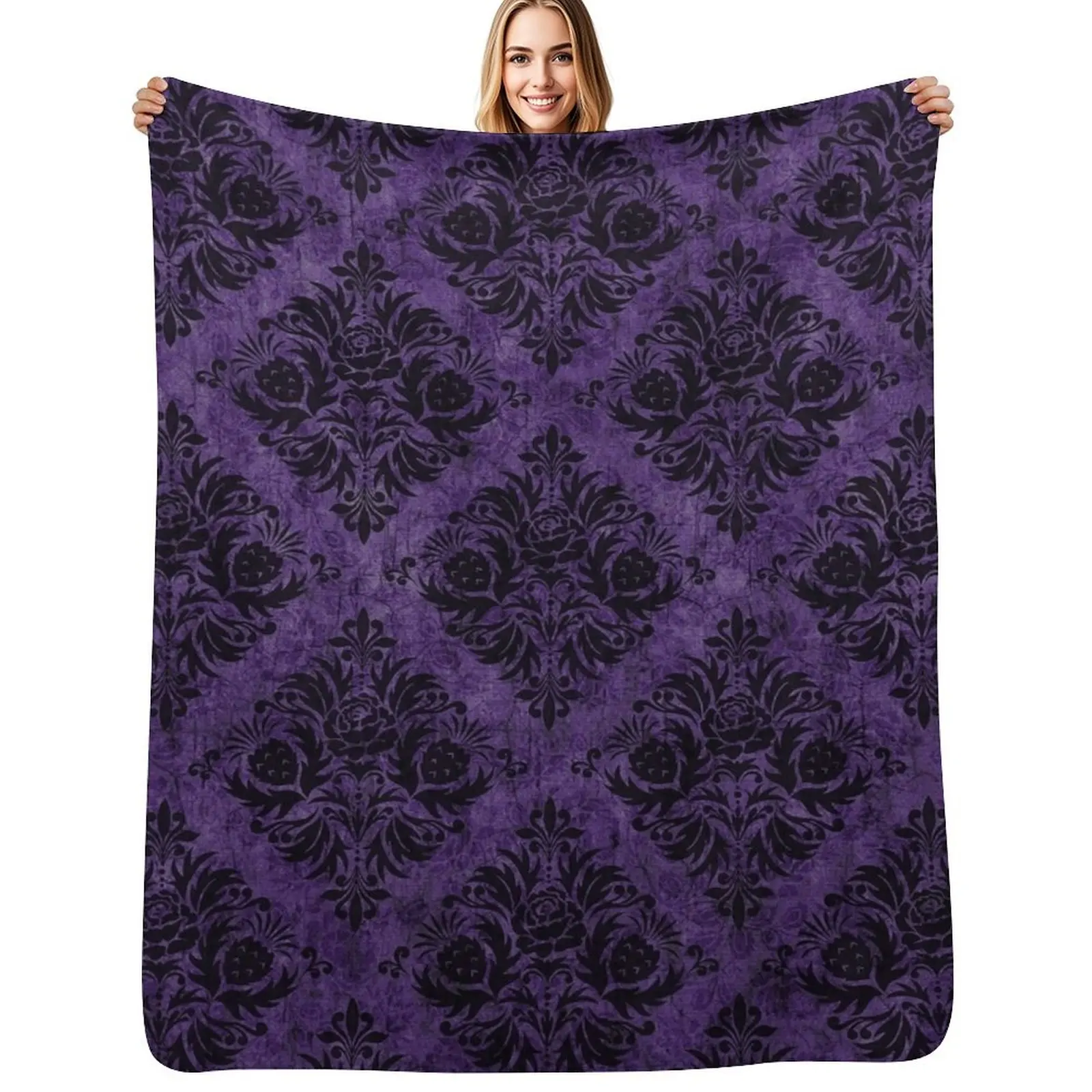 Gothic Damask Purple Throw Blanket Extra Large Throw warm winter bed plaid Flannel Cute Blankets Sofas Of Decoration Blankets