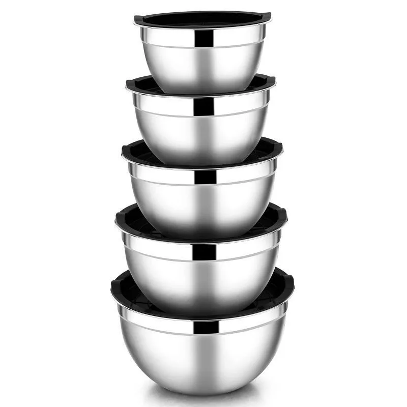 Mixing Bowl Set of 5, Stainless Steel Nesting Bowls for Kitchen Baking,Serving, Airtight Lids, Heavy Duty & Dishwasher Safe