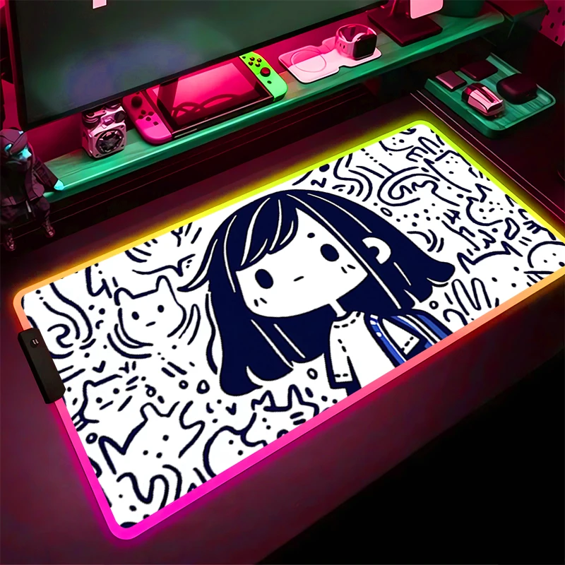 

RGB LED Mouse Pad PC Accessories Keyboard Pad Computer Game Mousepad Laptop Rubber Extended Pad Trendy Graffiti Desk Mouse Mat
