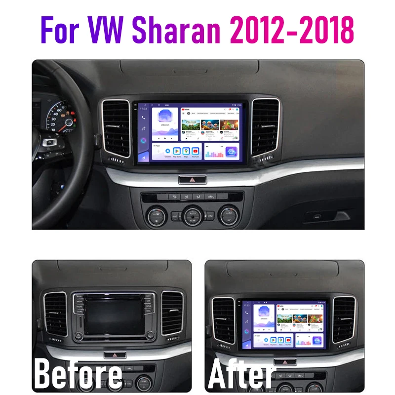9'' For VW Sharan 2012-2018 Car Radio 4G SIM GPS BT Camera Android 15 Auto Carplay FM Reversing Image Stereo Navi Google Map