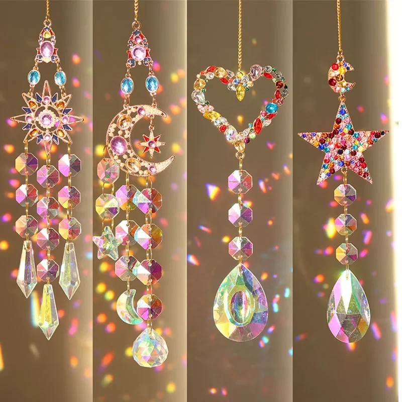 Rainbow Crystal Moon Sun Catcher - Butterfly Lotus Wind Chime, Handmade Christmas Decoration for Home, Garden, and Outdoor Decor