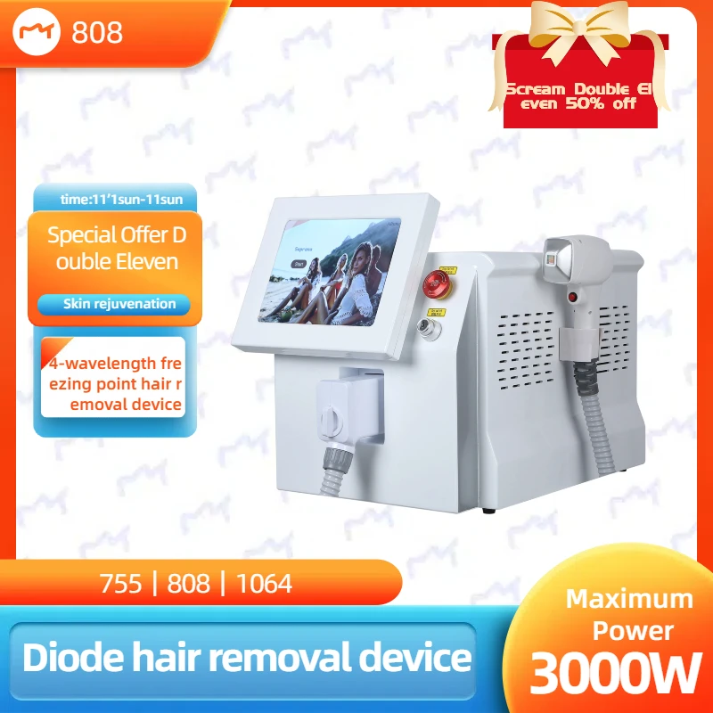 

Diode Laser 808NM Hair Removal Machine 808 755 1064nm Alexandrite Bars 3 Wavelength For Home and Salon 808 Remover