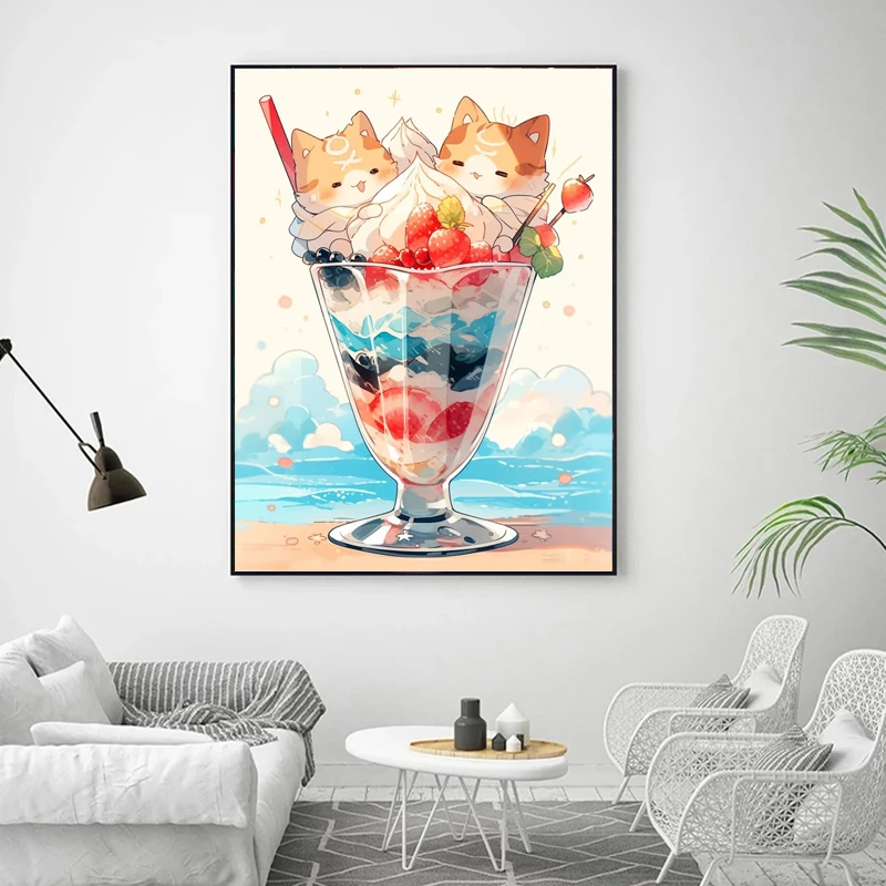 5D Crystal Diamond Painting Cartoon Cat Cake Ice Cream Cup Full Fairy Dust Diamond Mosaic Embroidery Cross Stitch Kit Home Decor